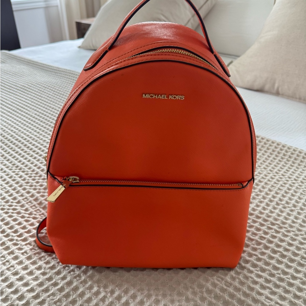 Michael Kors Orange Saffiano Leather Backpack